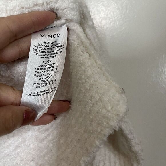 VINCE. Ivory white fuzzy Pullover lounge casual knit hoodie sweater size XS - Picture 4 of 7